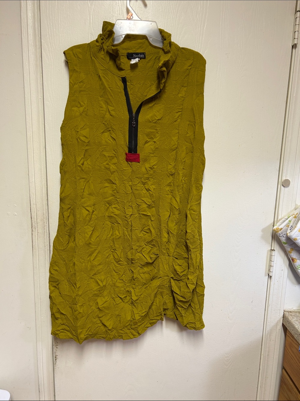 Nouvelle Olive Green Textured Midi Dress with Zip Detail